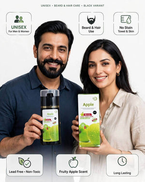Unisex black hair and beard color shampoo couple Pakistani man jet black beard woman black hair holding Apple 200ml bottle box badges beard hair use no stain towel long hours
