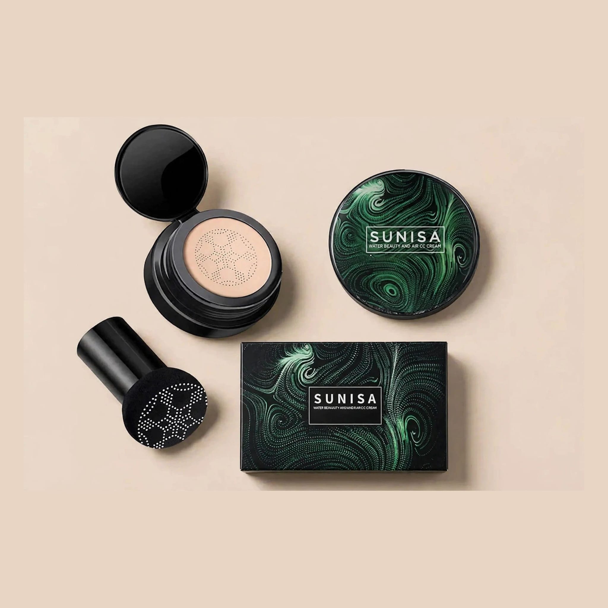Sunisa Water Beauty and Air CC Cream Natural shade mushroom head box compact open CC cream dotted pattern Pakistan