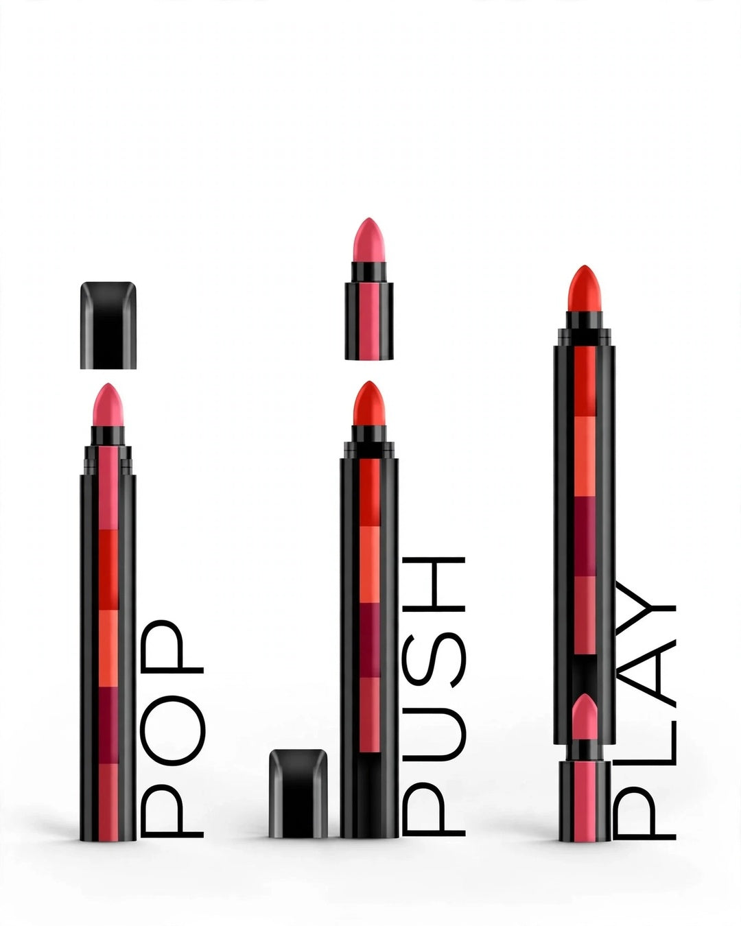 5 IN 1 lipstick showing five shades in one stick