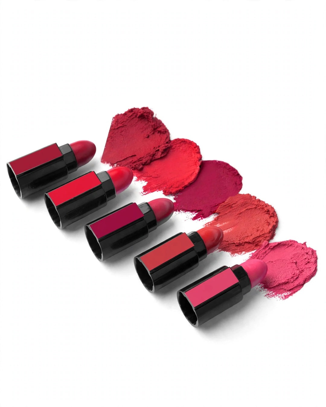 5 IN 1 lipstick matte texture and shade swatches