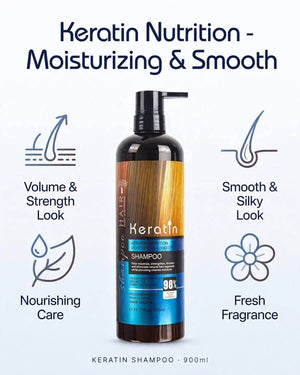 Keratin Shampoo Hair Pearly Wire Drawing 900ml sulphate free benefits - Volume strength look, nourishing care, smooth silky look, fresh fragrance, sulfate free salt free botanical keratin nutrition shampoo Pakistan