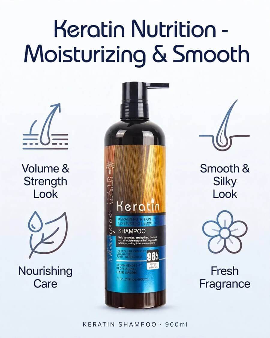 Keratin Shampoo Hair Pearly Wire Drawing 900ml sulphate free benefits - Volume strength look, nourishing care, smooth silky look, fresh fragrance, sulfate free salt free botanical keratin nutrition shampoo Pakistan