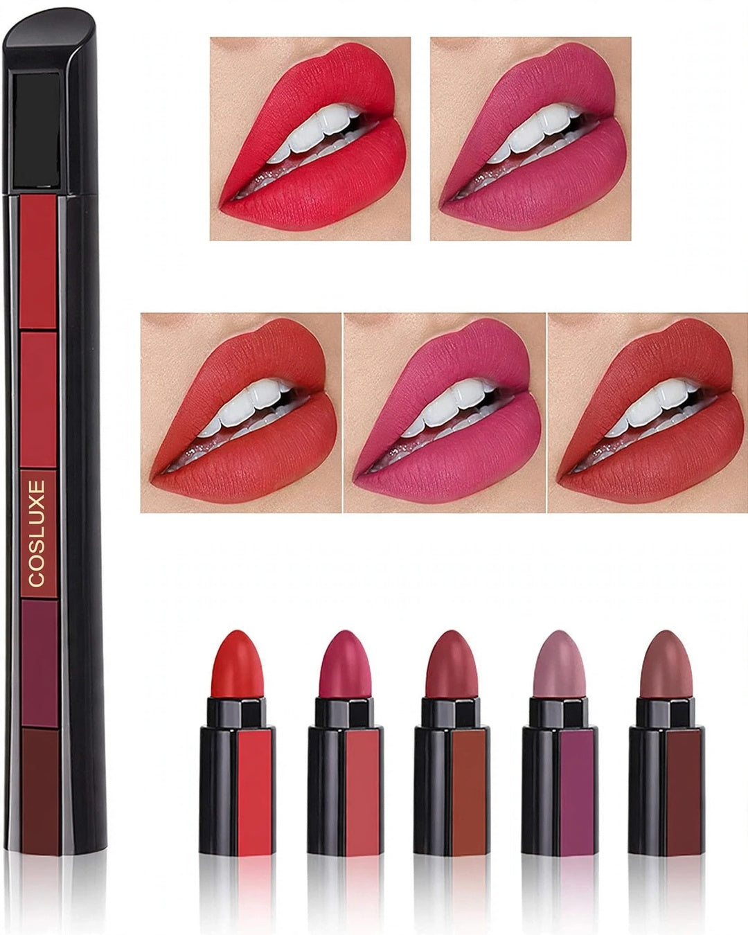 5 IN 1 lipstick five matte shades lip swatches