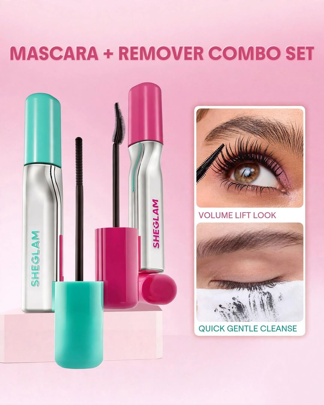 SHEGLAM Lashlighter mascara and EZ Remove combo set volume lift look eye and quick gentle cleanse cotton demo mascara remover combo Pakistan