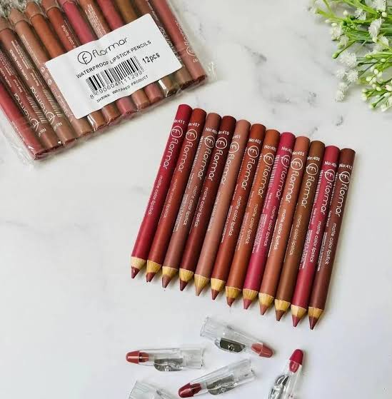 Flormar Waterproof Lip Liner Pencils with Sharpener Cap – Pack of 12
