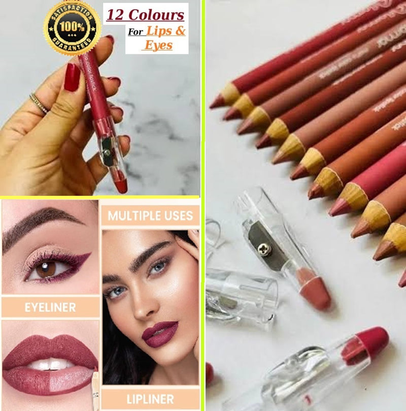 Flormar Waterproof Lip Liner Pencils with Sharpener Cap – Pack of 12