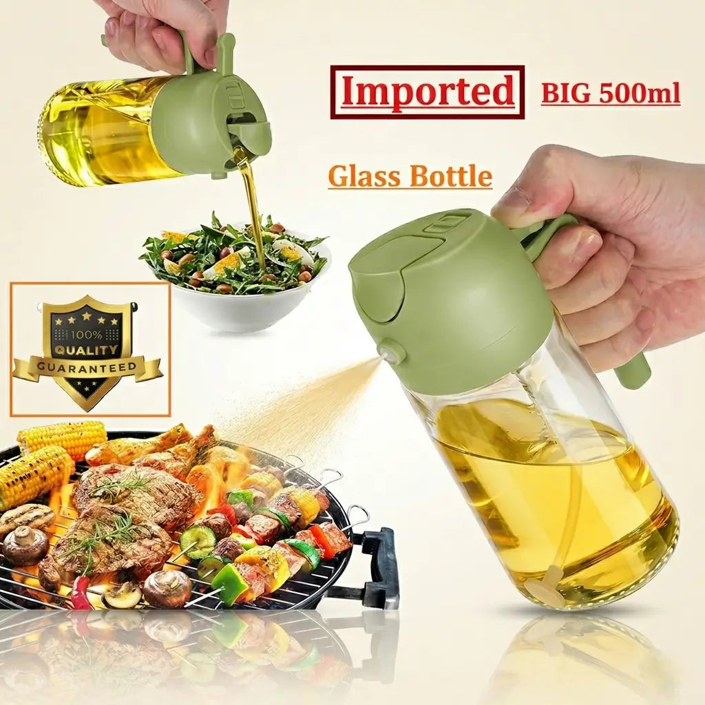 2-in-1 Glass Oil Spray Bottle for Kitchen & Air Fryer