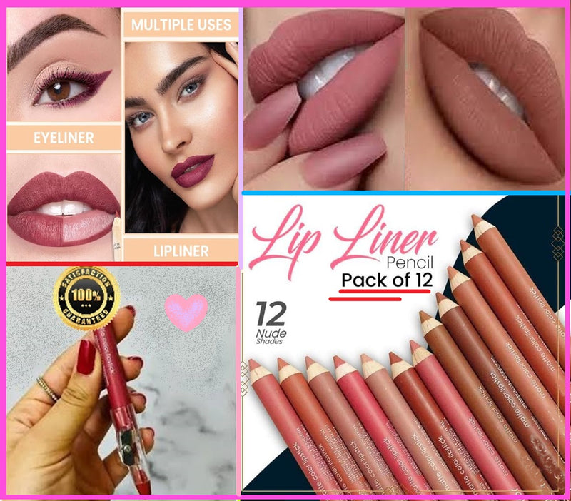Flormar Waterproof Lip Liner Pencils with Sharpener Cap – Pack of 12