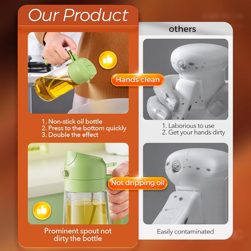 2-in-1 Glass Oil Spray Bottle for Kitchen & Air Fryer