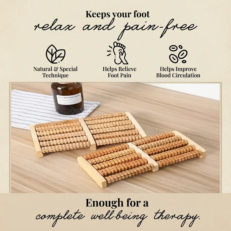 Dual Wooden Foot Massager Roller for Blood Circulation, Heel & Foot Pain Relief (No Electricity)