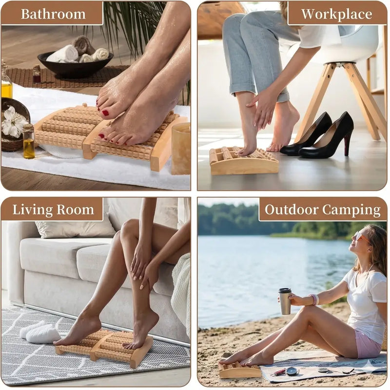 Dual Wooden Foot Massager Roller for Blood Circulation, Heel & Foot Pain Relief (No Electricity)