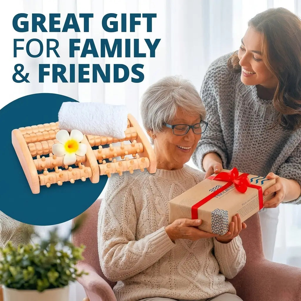 Dual Wooden Foot Massager Roller for Blood Circulation, Heel & Foot Pain Relief (No Electricity)