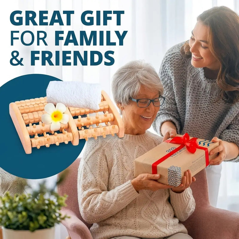 Dual Wooden Foot Massager Roller for Blood Circulation, Heel & Foot Pain Relief (No Electricity)
