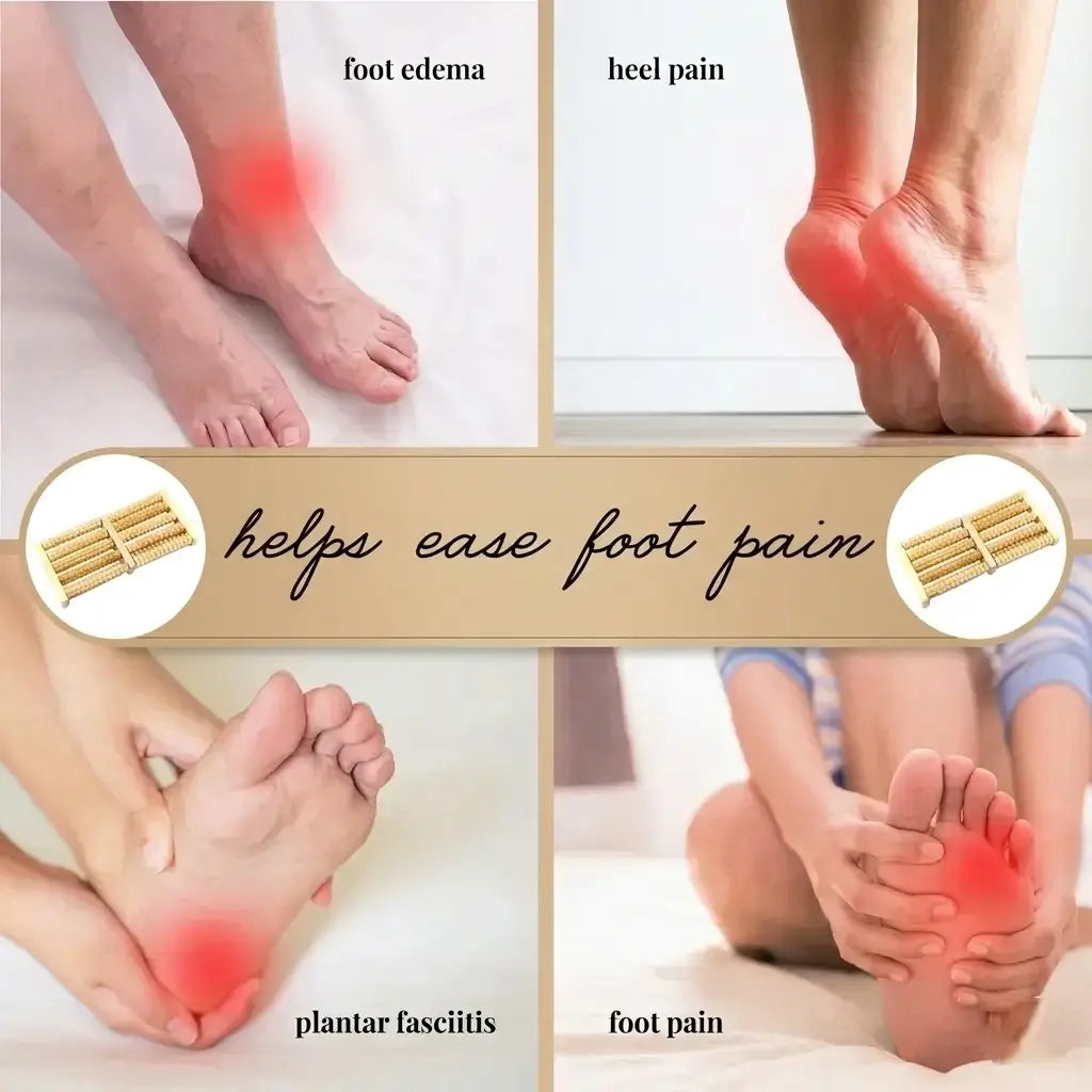Dual Wooden Foot Massager Roller for Blood Circulation, Heel & Foot Pain Relief (No Electricity)