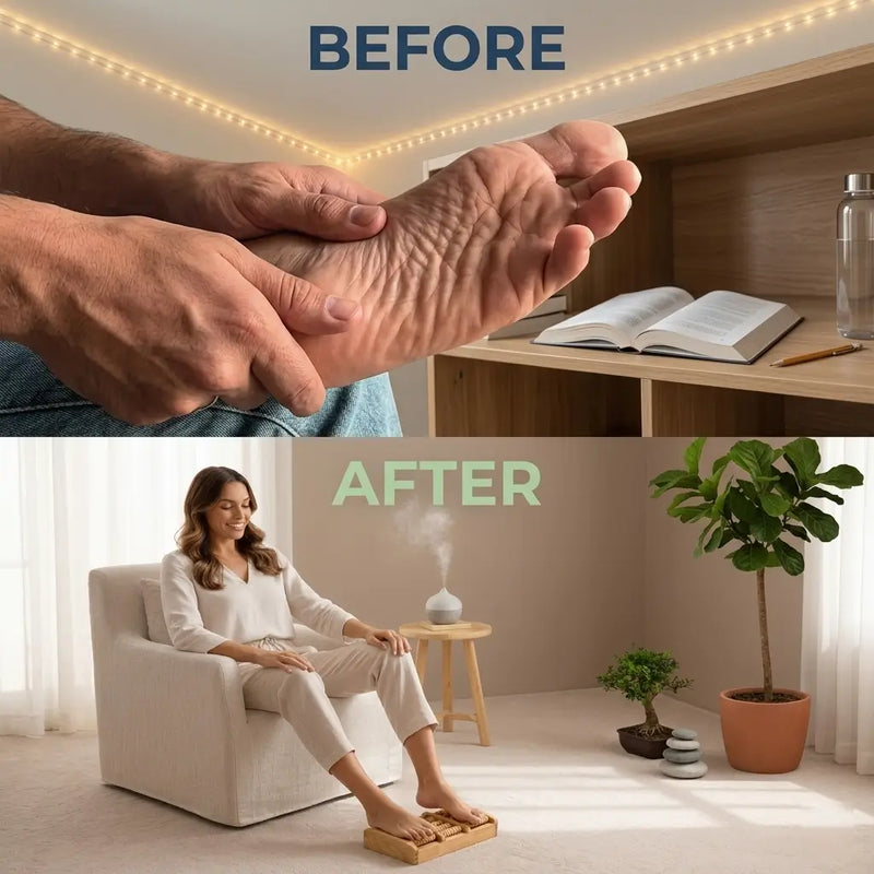 Dual Wooden Foot Massager Roller for Blood Circulation, Heel & Foot Pain Relief (No Electricity)