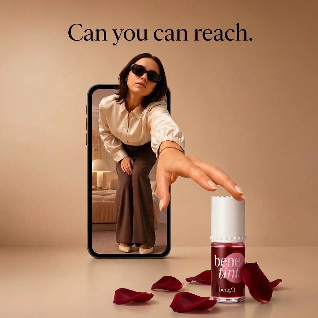 Benetint Rose-Tinted Stain bottle styled with rose petals – buy lip and cheek tint in Pakistan