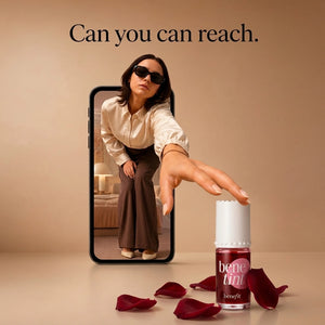 Benetint Rose-Tinted Stain bottle styled with rose petals – buy lip and cheek tint in Pakistan