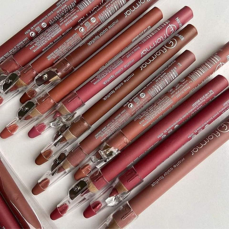 Flormar Waterproof Lip Liner Pencils with Sharpener Cap – Pack of 12