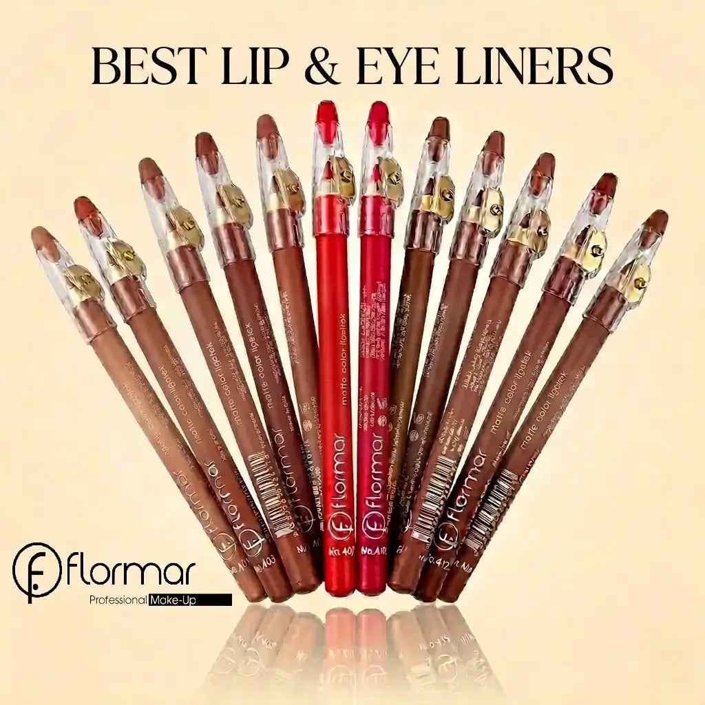 Flormar Waterproof Lip Liner Pencils with Sharpener Cap – Pack of 12