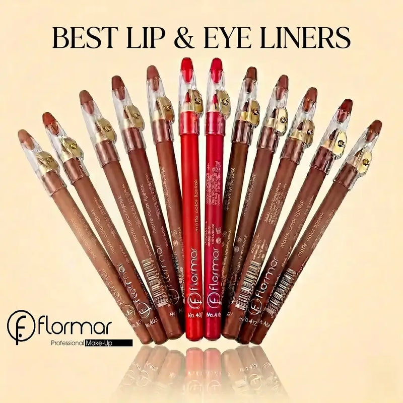 Flormar Waterproof Lip Liner Pencils with Sharpener Cap – Pack of 12