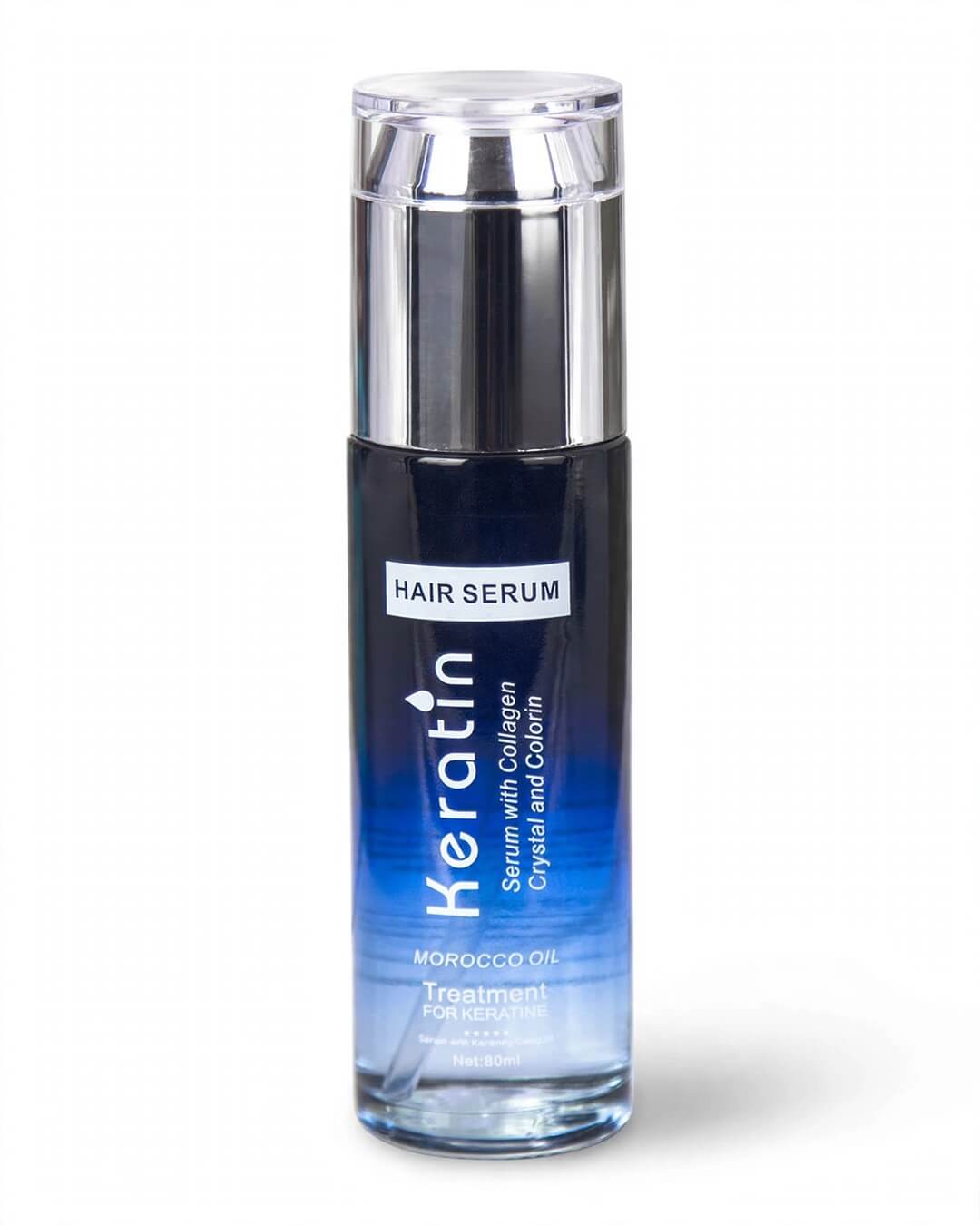 Keratin Hair Serum 80ml blue gradient bottle on white background