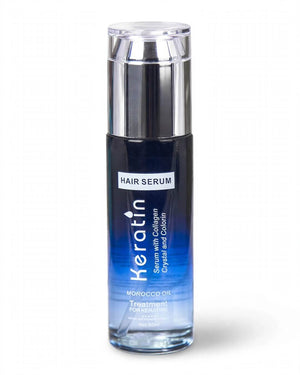 Keratin Hair Serum 80ml blue gradient bottle on white background