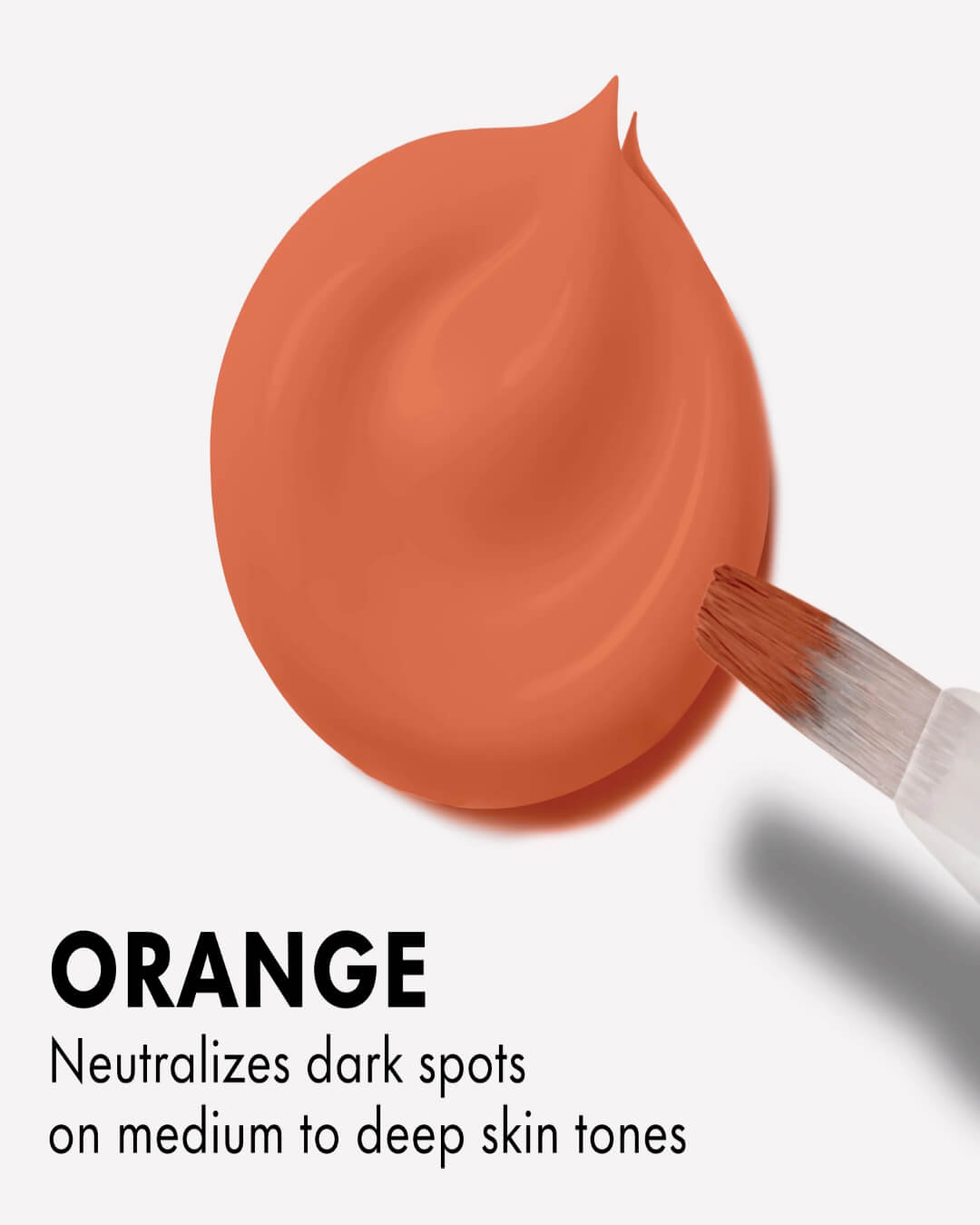 LA Girl GC990 Orange Corrector creamy dollop swatch texture with brush - Close-up of LA Girl HD Pro Conceal Orange Corrector orange dollop showing rich creamy pigment that neutralizes dark spots on medium to deep skin tones in Pakistan, opaque lightweight coverage, ORANGE text