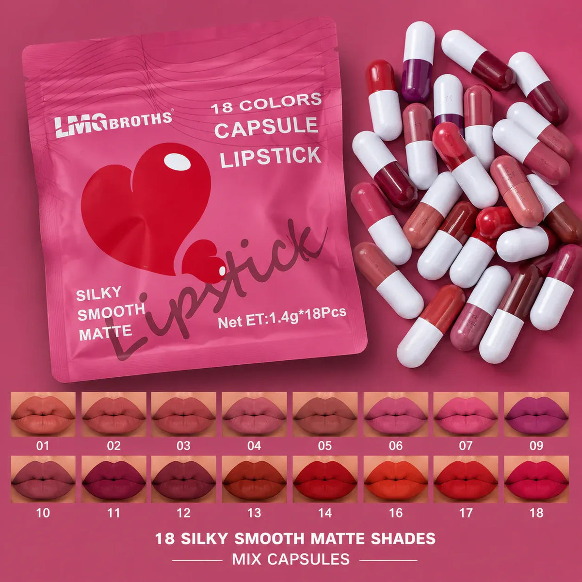 Pink Magic 18-Color Silky Matte Lipstick Set