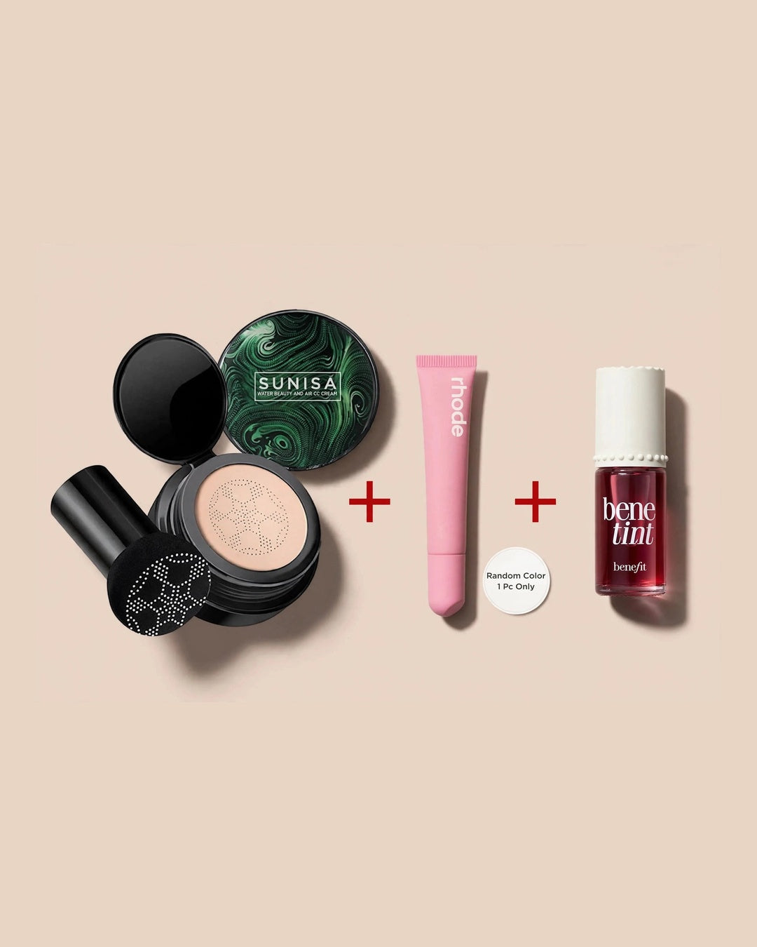 Rosy Glow - Sunisa Natural CC Cream + Rhode Peptide Lip Tint Random Shade + Benefit Bene Tint Deal Pakistan